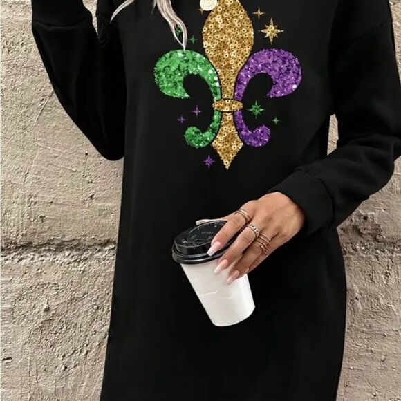 NWOT Black Sweatshirt with Sequin Fleur-de-Lis - Picture 1 of 12